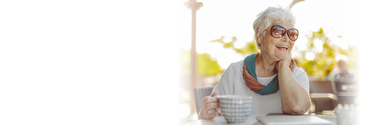 Life Assure Senior Woman Enjoying Summer Coffee Cafe